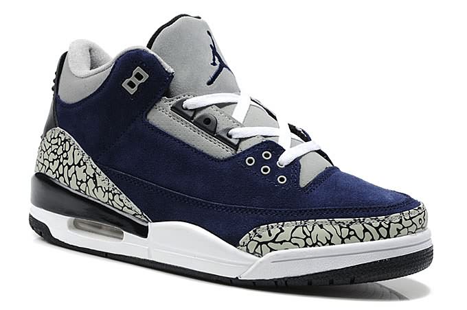 Durable Air Jordan 3 (III) Suede Navy Blue White Cement Durable